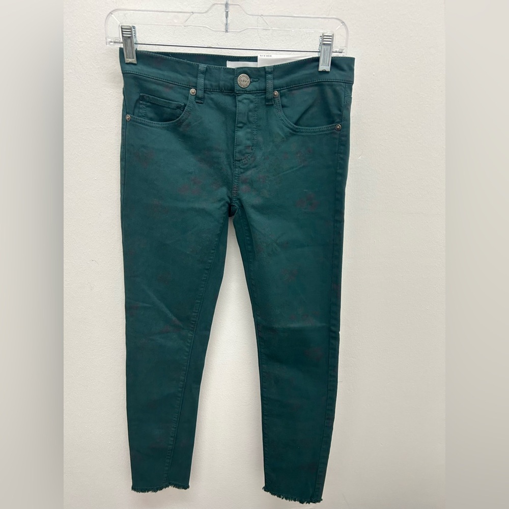 LOFT Dark Green with Flower Pattern Modern Skinny Jeans